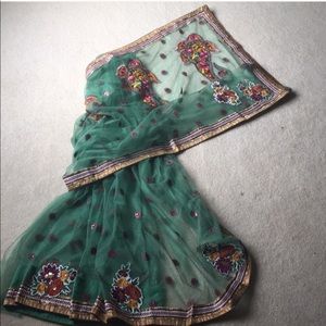 Indian Sari Green Embroidered Desi